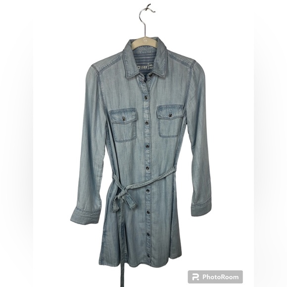 Gaps Women’s  Dress Chambray Long Sleeve Collar Front Button Belt - Picture 1 of 10